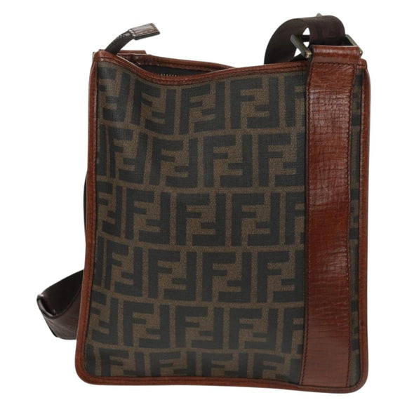 FENDI Zucca Canvas Shoulder Bag PVC Black Brown Auth 163081V