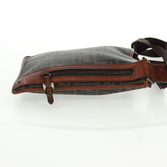 FENDI Zucca Canvas Shoulder Bag PVC Black Brown Auth 163081V