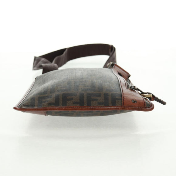 FENDI Zucca Canvas Shoulder Bag PVC Black Brown Auth 163081V