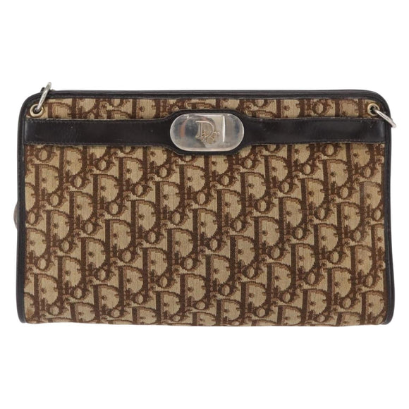 Christian Dior Trotter Canvas Shoulder Bag Beige Gold Auth 163084