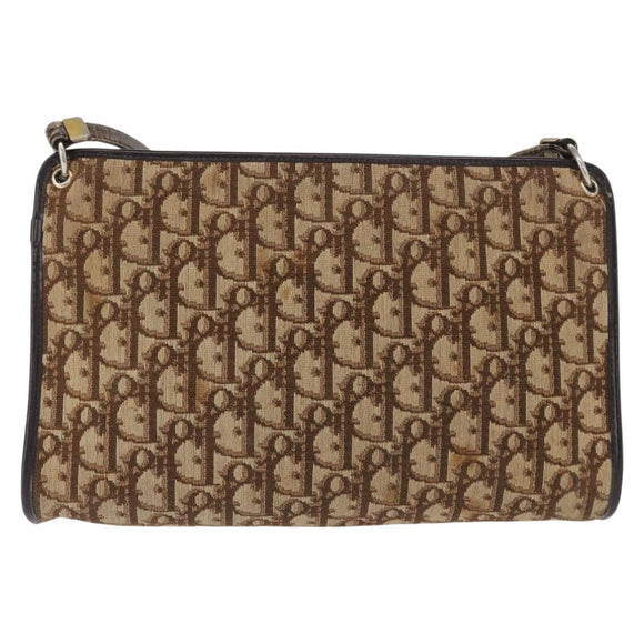 Christian Dior Trotter Canvas Shoulder Bag Beige Gold Auth 163084