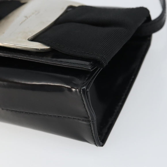 Salvatore Ferragamo Vala Shoulder Bag Patent leather Black Silver Auth 163086