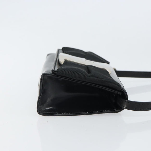 Salvatore Ferragamo Vala Shoulder Bag Patent leather Black Silver Auth 163086