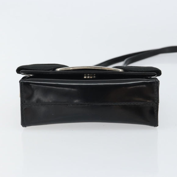 Salvatore Ferragamo Vala Shoulder Bag Patent leather Black Silver Auth 163086