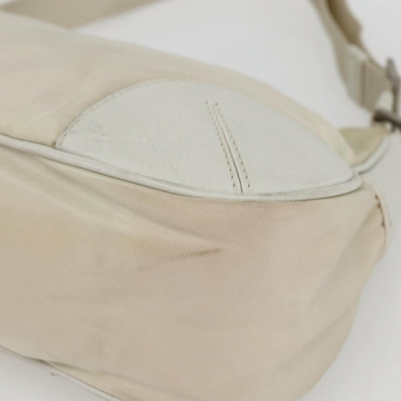 PRADA Shoulder Bag Nylon Leather Ivory Silver Auth 163087
