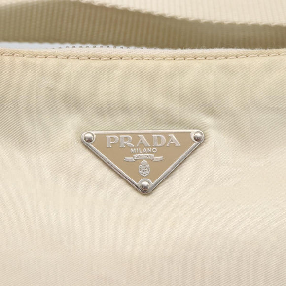 PRADA Shoulder Bag Nylon Leather Ivory Silver Auth 163087