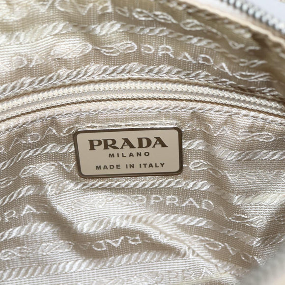 PRADA Shoulder Bag Nylon Leather Ivory Silver Auth 163087