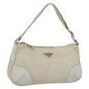 PRADA Shoulder Bag Nylon Leather Ivory Silver Auth 163087-1