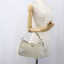 PRADA Shoulder Bag Nylon Leather Ivory Silver Auth 163087-24