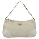 PRADA Shoulder Bag Nylon Leather Ivory Silver Auth 163087-13