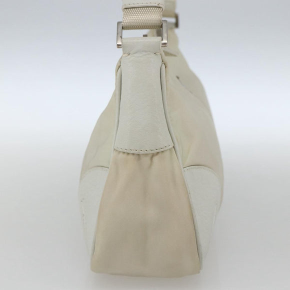 PRADA Shoulder Bag Nylon Leather Ivory Silver Auth 163087