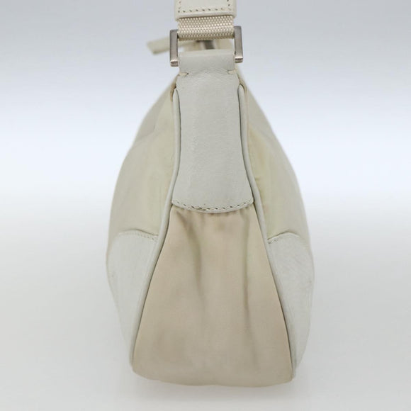 PRADA Shoulder Bag Nylon Leather Ivory Silver Auth 163087