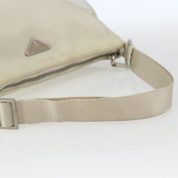 PRADA Shoulder Bag Nylon Leather Ivory Silver Auth 163087