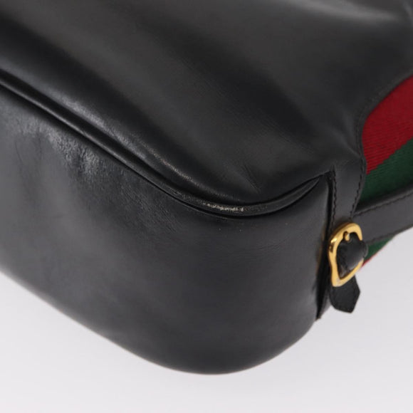 GUCCI Web Sherry Line Shoulder Bag Leather Black Red Green Auth 163089
