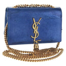 SAINT LAURENT Chain Kate Shoulder Bag Leather Blue Gold Auth 163093V-1