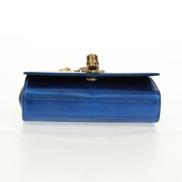 SAINT LAURENT Chain Kate Shoulder Bag Leather Blue Gold Auth 163093SAV