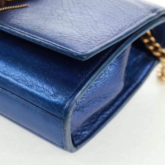 SAINT LAURENT Chain Kate Shoulder Bag Leather Blue Gold Auth 163093SAV