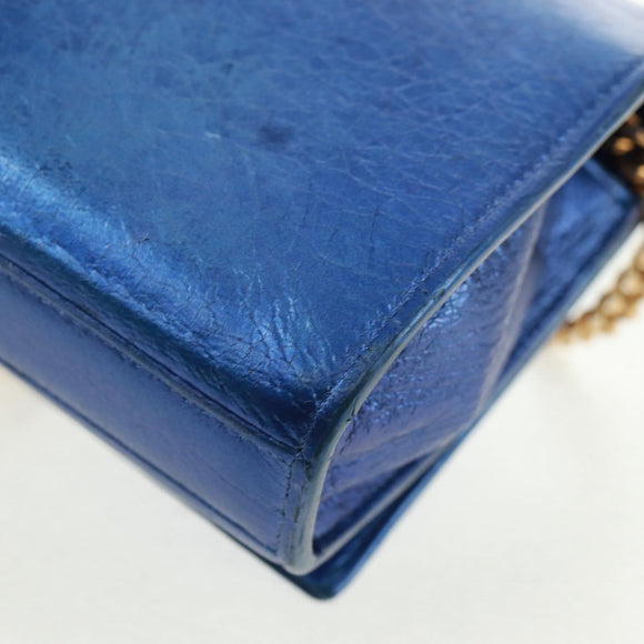 SAINT LAURENT Chain Kate Shoulder Bag Leather Blue Gold Auth 163093V