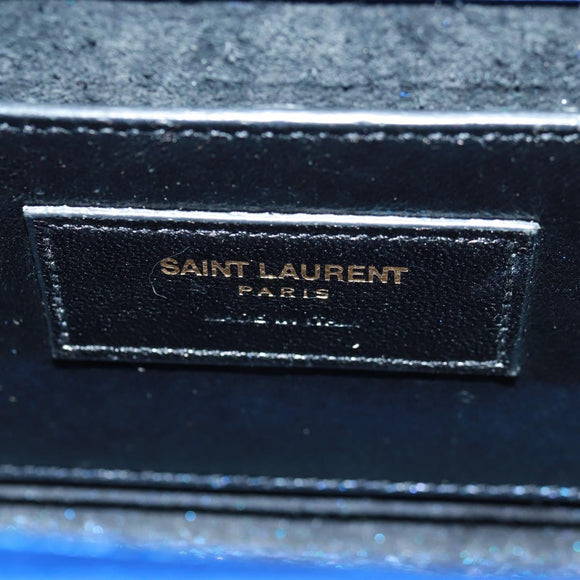 SAINT LAURENT Chain Kate Shoulder Bag Leather Blue Gold Auth 163093V