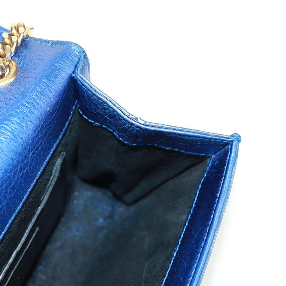 SAINT LAURENT Chain Kate Shoulder Bag Leather Blue Gold Auth 163093SAV