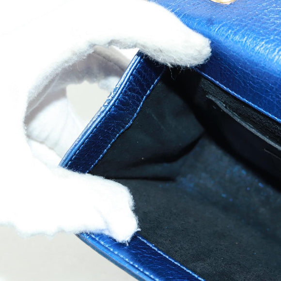 SAINT LAURENT Chain Kate Shoulder Bag Leather Blue Gold Auth 163093V