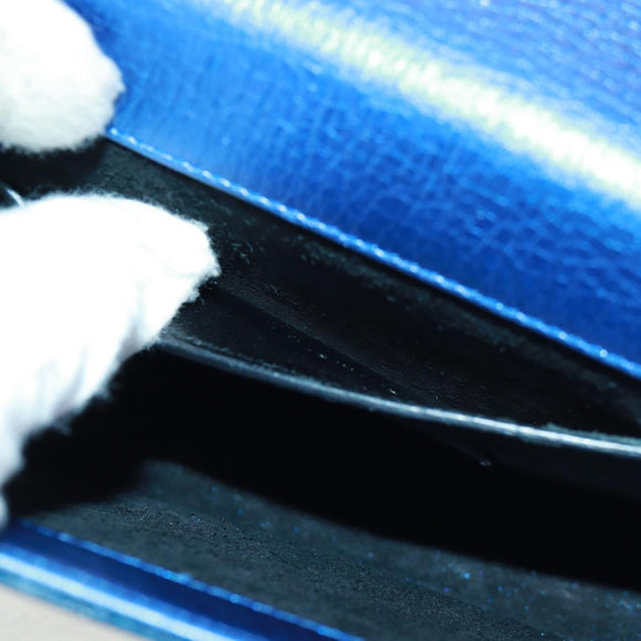 SAINT LAURENT Chain Kate Shoulder Bag Leather Blue Gold Auth 163093V