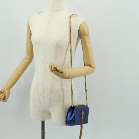 SAINT LAURENT Chain Kate Shoulder Bag Leather Blue Gold Auth 163093SAV
