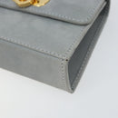 Salvatore Ferragamo Gancini Chain Shoulder Pouch Suede Gray Gold Auth 163100V-8