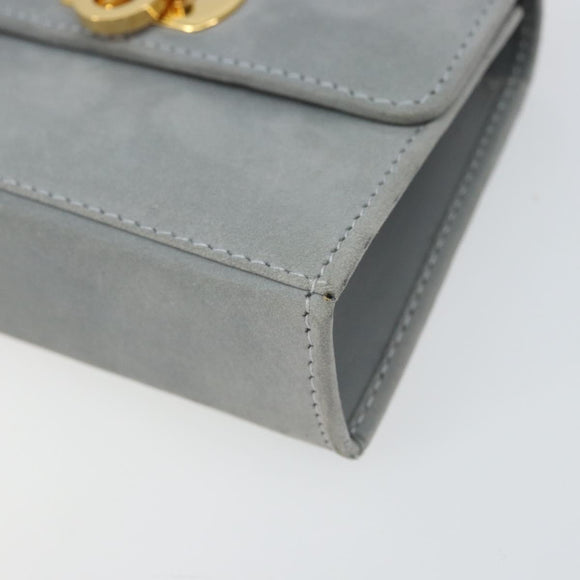 Salvatore Ferragamo Gancini Chain Shoulder Pouch Suede Gray Gold Auth 163100V