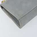 Salvatore Ferragamo Gancini Chain Shoulder Pouch Suede Gray Gold Auth 163100V-17