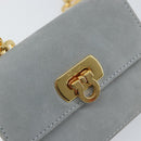 Salvatore Ferragamo Gancini Chain Shoulder Pouch Suede Gray Gold Auth 163100V-18