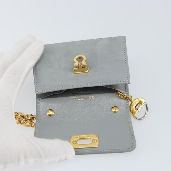 Salvatore Ferragamo Gancini Chain Shoulder Pouch Suede Gray Gold Auth 163100V