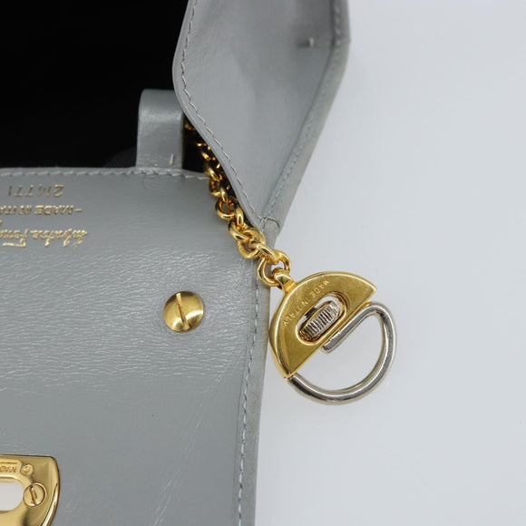 Salvatore Ferragamo Gancini Chain Shoulder Pouch Suede Gray Gold Auth 163100V