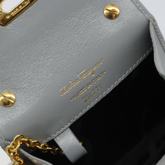 Salvatore Ferragamo Gancini Chain Shoulder Pouch Suede Gray Gold Auth 163100V