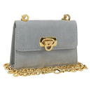Salvatore Ferragamo Gancini Chain Shoulder Pouch Suede Gray Gold Auth 163100V-1