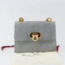 Salvatore Ferragamo Gancini Chain Shoulder Pouch Suede Gray Gold Auth 163100V-12