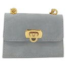 Salvatore Ferragamo Gancini Chain Shoulder Pouch Suede Gray Gold Auth 163100V-13