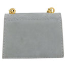 Salvatore Ferragamo Gancini Chain Shoulder Pouch Suede Gray Gold Auth 163100V-2