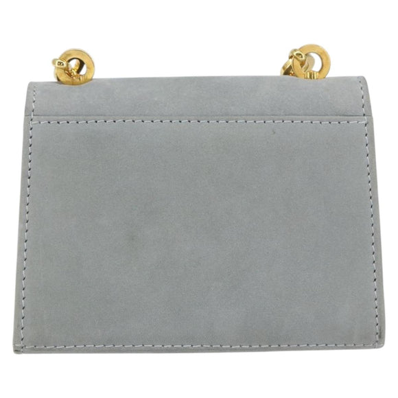 Salvatore Ferragamo Gancini Chain Shoulder Pouch Suede Gray Gold Auth 163100V
