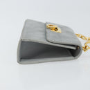 Salvatore Ferragamo Gancini Chain Shoulder Pouch Suede Gray Gold Auth 163100V-3