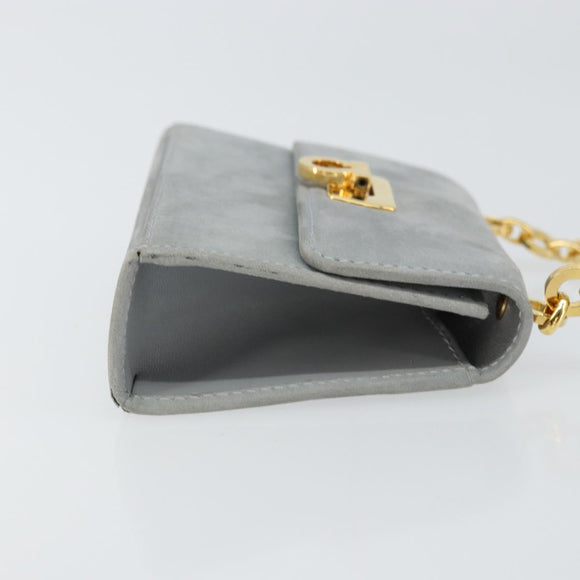 Salvatore Ferragamo Gancini Chain Shoulder Pouch Suede Gray Gold Auth 163100V
