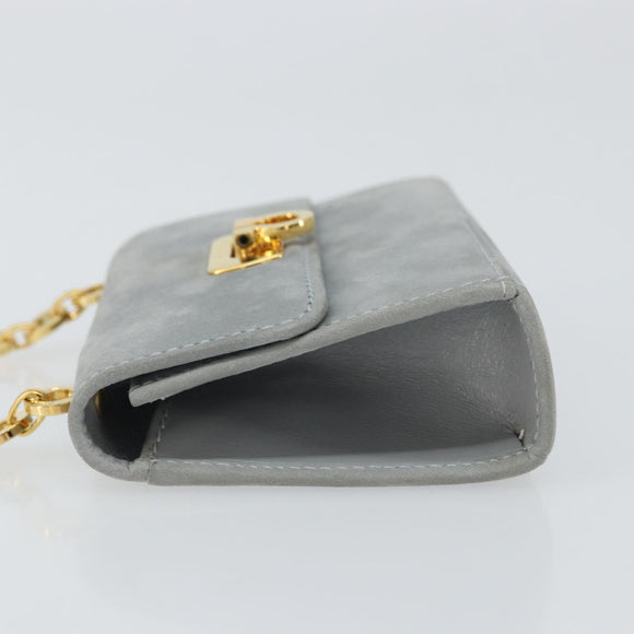 Salvatore Ferragamo Gancini Chain Shoulder Pouch Suede Gray Gold Auth 163100V