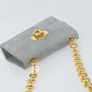 Salvatore Ferragamo Gancini Chain Shoulder Pouch Suede Gray Gold Auth 163100V-6