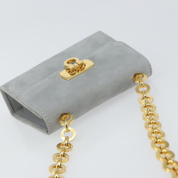 Salvatore Ferragamo Gancini Chain Shoulder Pouch Suede Gray Gold Auth 163100V