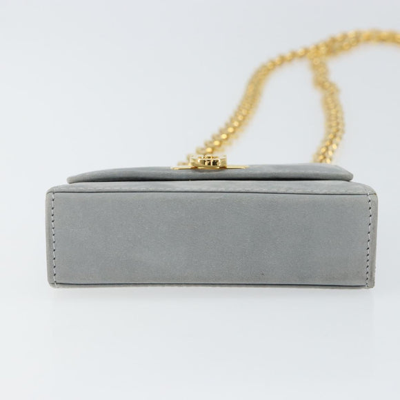 Salvatore Ferragamo Gancini Chain Shoulder Pouch Suede Gray Gold Auth 163100V