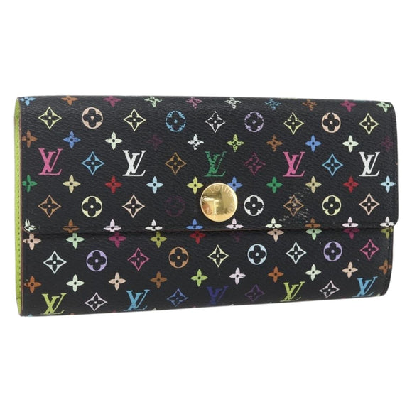 LOUIS VUITTON Multicolor Portefeuille Sarah Wallet Black M­93748 LV Auth 163111