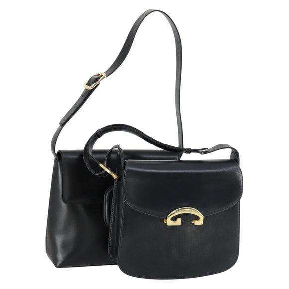 GUCCI Shoulder Bag Leather 2 Set Black Auth 163116