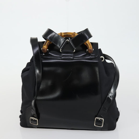 GUCCI GG Canvas GG Micro Supreme Bamboo Bag Leather PVC 4 Set Black Auth 163118