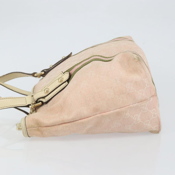 GUCCI GG Canvas Sherry Line Tote Bag Pink Gold 137896 Auth 163130