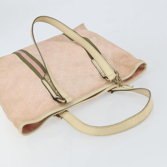 GUCCI GG Canvas Sherry Line Tote Bag Pink Gold 137896 Auth 163130